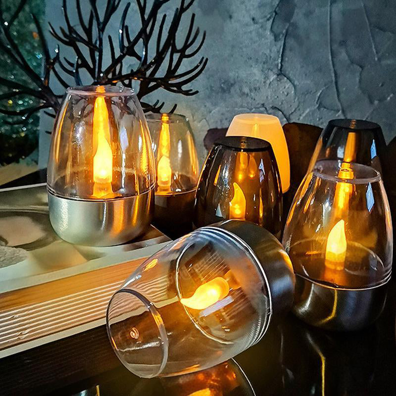 Solar Power Tea Lights Outdoor Flameless Flicker IP65 Waterproof Table Lamp LED Candles with Dusk to Dawn Sensor for Lantern Garden Camping Party Home Decorations Warm Color