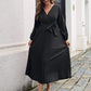 Women's Long Length Pleated Wrap Tie Dress
