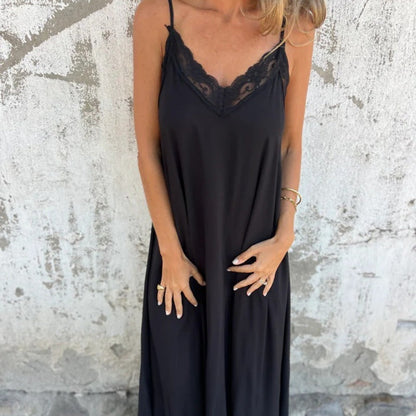 🌸Spring Specials💐 Women's Elegant Lace Trim V-Neck Spaghetti Strap Maxi Dress