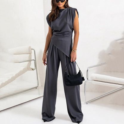 Women’s Elegant Solid Color Two-Piece Set 🌸 | Sculpting High-Waist Pants + Bustier Top | Wrinkle-Free Fabric