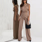 Women’s Elegant Solid Color Two-Piece Set 🌸 | Sculpting High-Waist Pants + Bustier Top | Wrinkle-Free Fabric
