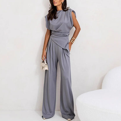 Women’s Elegant Solid Color Two-Piece Set 🌸 | Sculpting High-Waist Pants + Bustier Top | Wrinkle-Free Fabric