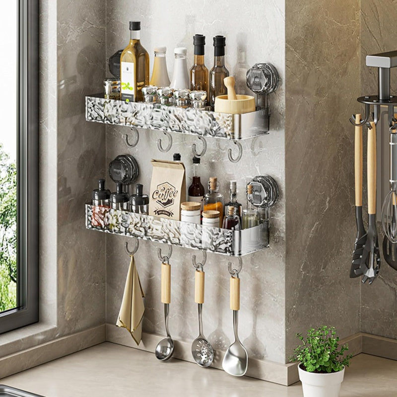 Wall Mounted Removable Suction Cup Shelf with Hooks