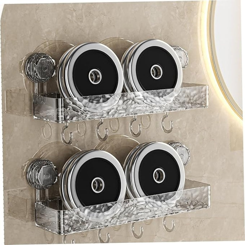 Wall Mounted Removable Suction Cup Shelf with Hooks
