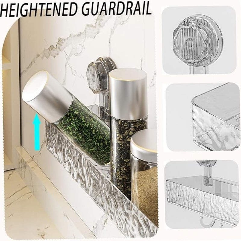 Wall Mounted Removable Suction Cup Shelf with Hooks