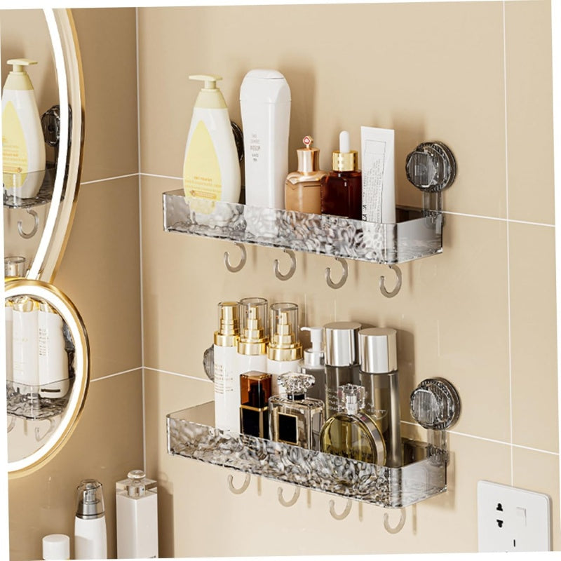 Wall Mounted Removable Suction Cup Shelf with Hooks