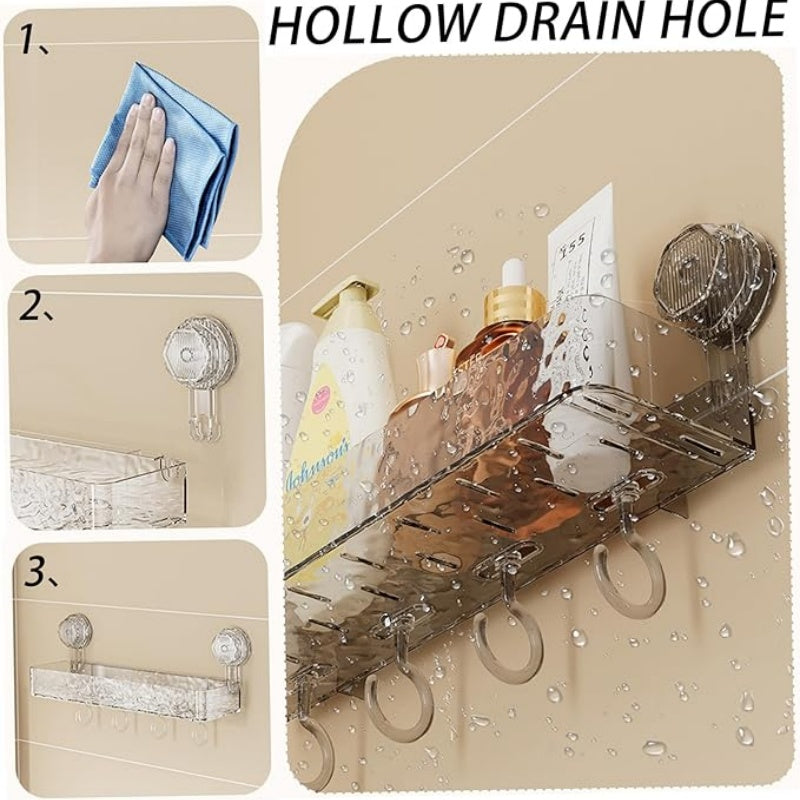 Wall Mounted Removable Suction Cup Shelf with Hooks