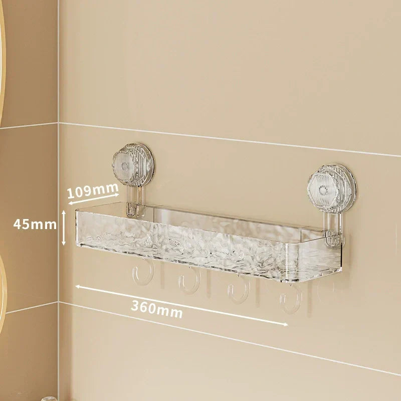 Wall Mounted Removable Suction Cup Shelf with Hooks