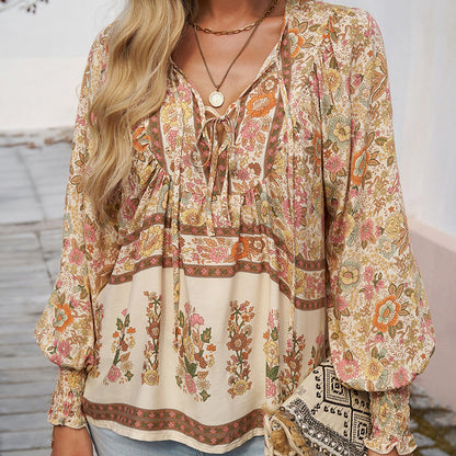 💖Women's Fashion Printed v-Neck Long Sleeve Shirt