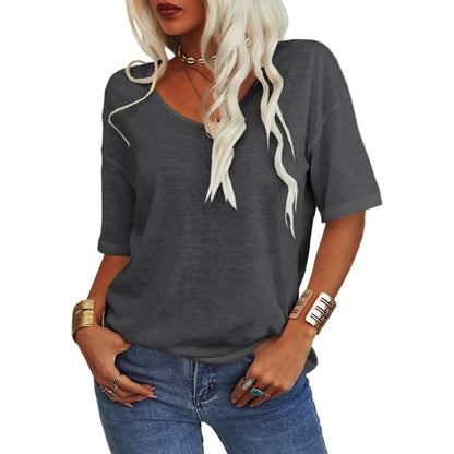 🔥Women's Solid Color V-Neck T-shirt