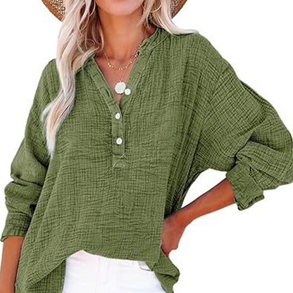 🤩Buy More Save More🤩Women’s Casual Gauze Button Neck Long Sleeve Blouse