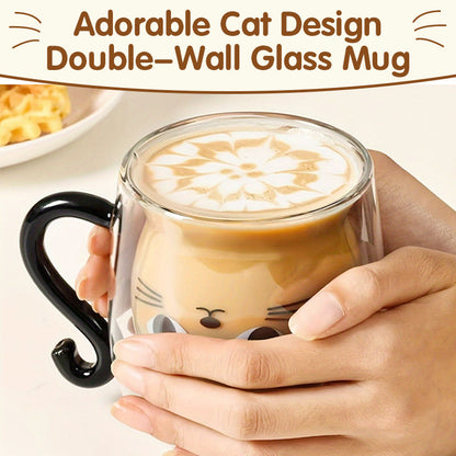 Adorable Cat Design Double-Wall Glass Mug