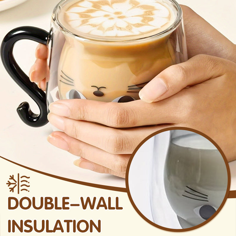 Adorable Cat Design Double-Wall Glass Mug