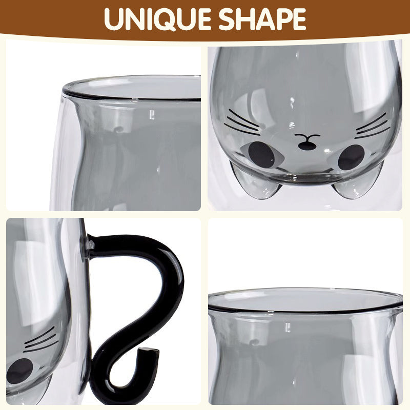 Adorable Cat Design Double-Wall Glass Mug