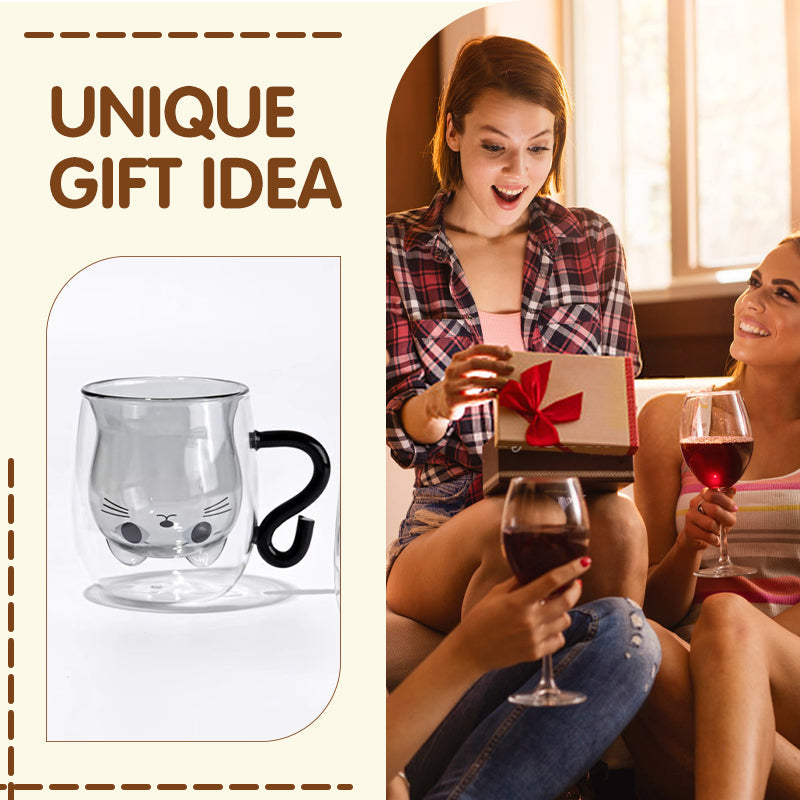 Adorable Cat Design Double-Wall Glass Mug