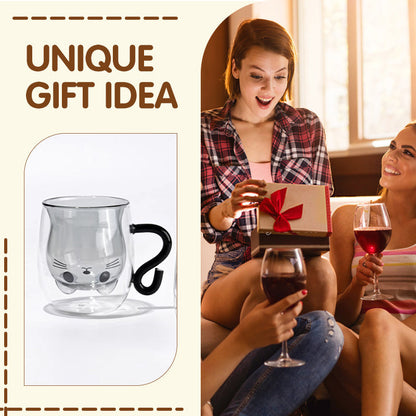 Adorable Cat Design Double-Wall Glass Mug