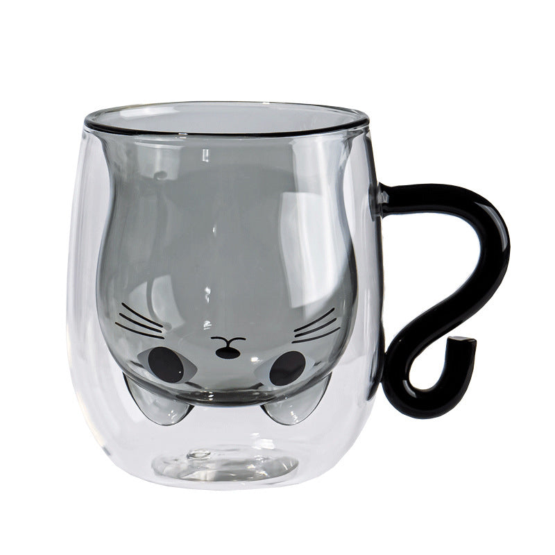 Adorable Cat Design Double-Wall Glass Mug