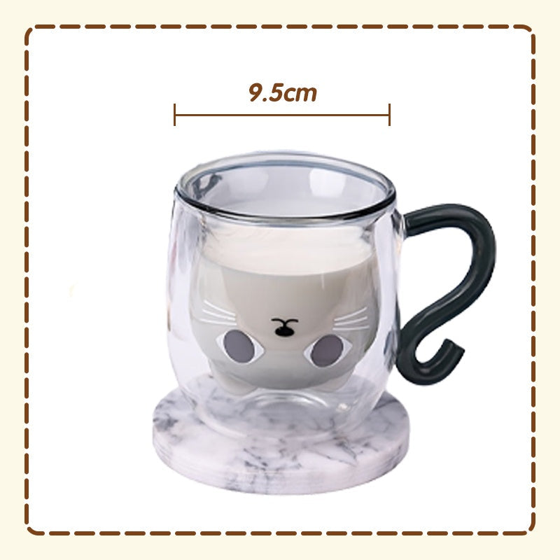 Adorable Cat Design Double-Wall Glass Mug