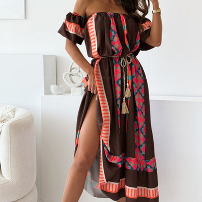 Casual Print Off-Shoulder Dress