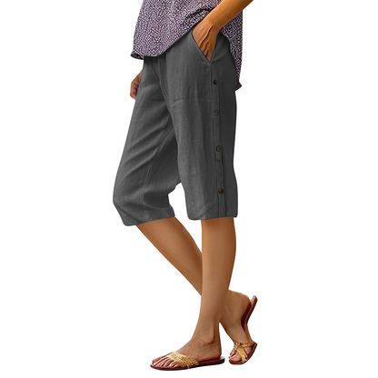 Women's Casual Loose Cotton Linen Breathable Capri Pants