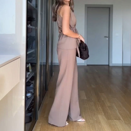 🔥 Summer Hot Sale 🌊 V-Neck Sleeveless Top And Straight-Leg Pants 2-piece Suit