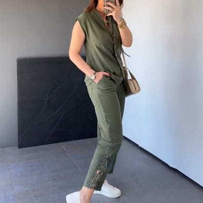 Women’s Cap Sleeve Top Cropped Pants 2-Piece Outfits
