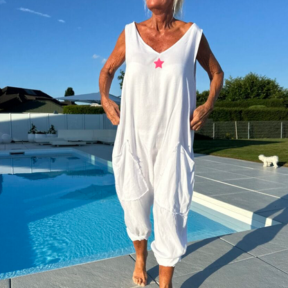Women's Summer Loose V-Neck Sleeveless Jumpsuit
