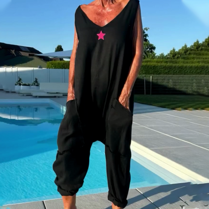 Women's Summer Loose V-Neck Sleeveless Jumpsuit