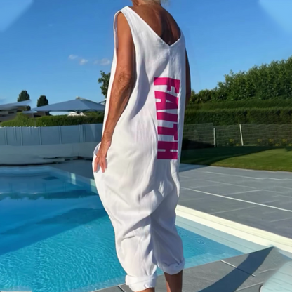 Women's Summer Loose V-Neck Sleeveless Jumpsuit