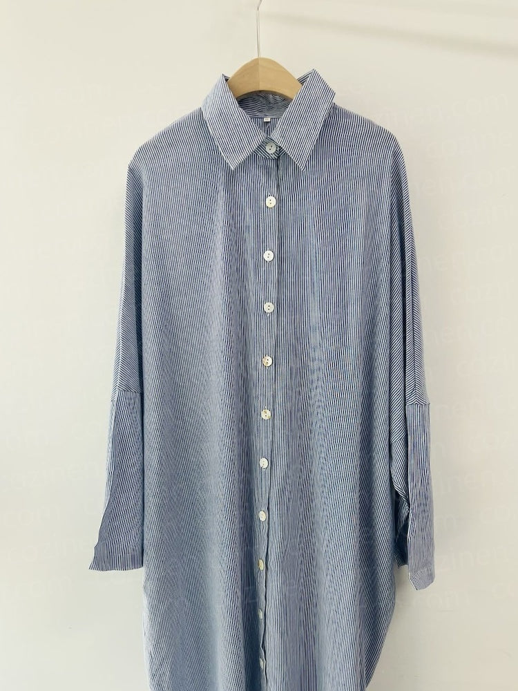 【Relaxed】Striped Cardigan Loose Large Size Irregular Dress