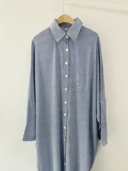 【Relaxed】Striped Cardigan Loose Large Size Irregular Dress