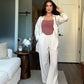 Solid Color Relaxed Shirt & Wide-Leg Pants Set