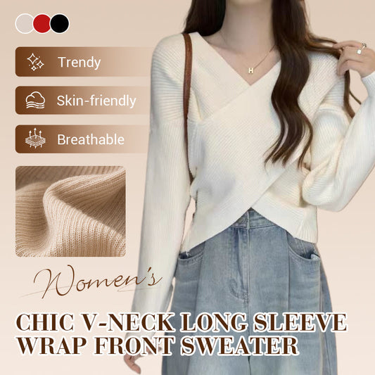 Chic V-Neck Long Sleeve Wrap Front Sweater