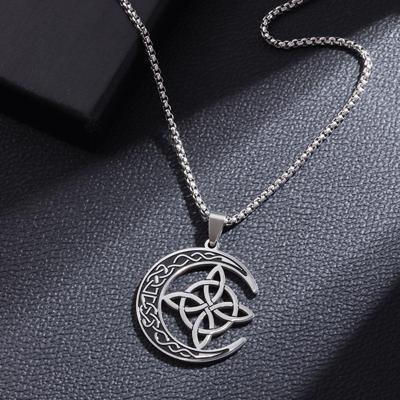 🌙 BUY 1 GET 1 FREE! 🔥 Celtic Moon Pendant Necklace - Stainless Steel & Adjustable Chain, Perfect Unisex Gift for Any Occasion ✨