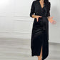 Women’s Elegant V-Neck Side Slit Satin Dress