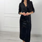 Women’s Elegant V-Neck Side Slit Satin Dress