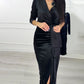 Women’s Elegant V-Neck Side Slit Satin Dress