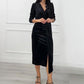 Women’s Elegant V-Neck Side Slit Satin Dress