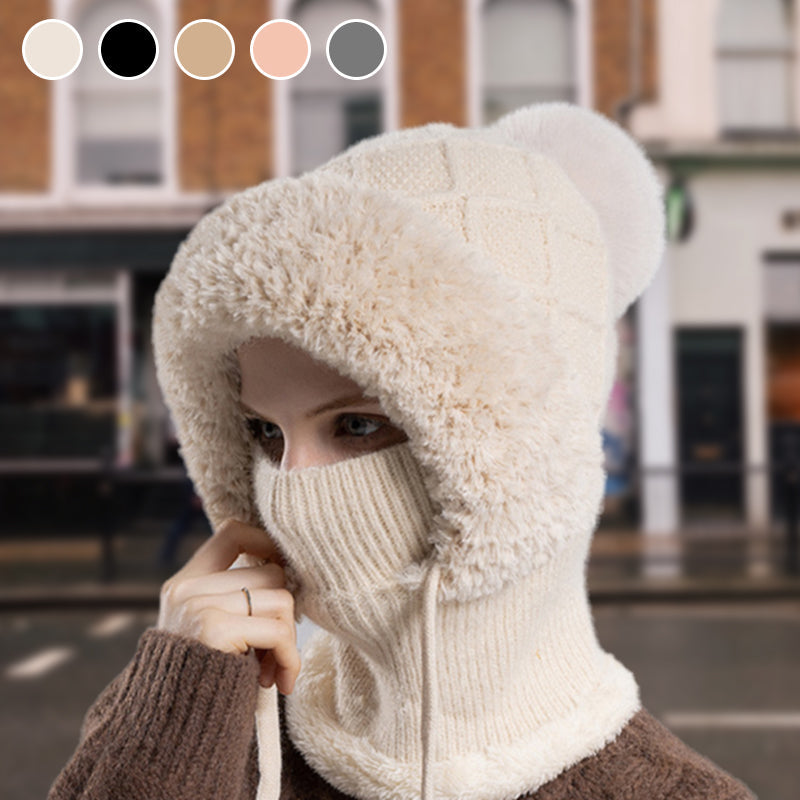 🔥Stylish Chunky Winter Knit Hat - With Warm Face Cover and Scarf
