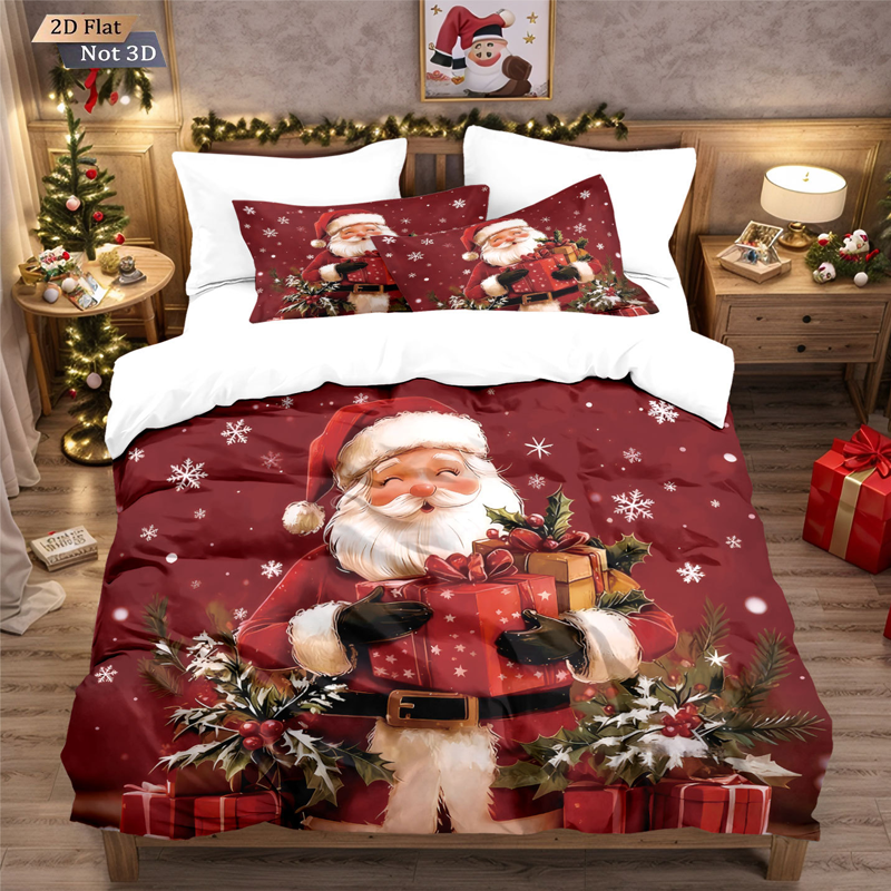 ✨ Festive Christmas 3-Piece Duvet Cover Set - Soft Brushed Polyester with Holiday Patterns for Cozy Seasonal Decor 🛏️❤️