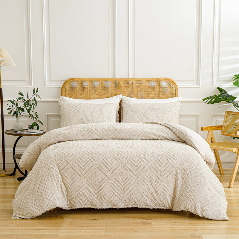 3-Piece Cutwork Tufted Bedding Set