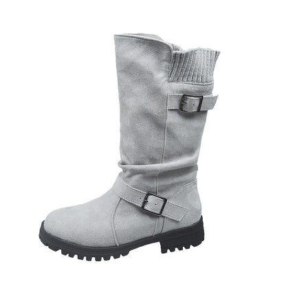 👢 Pull On & Go | Women's Slouchy Faux Suede Mid-Calf Boots
