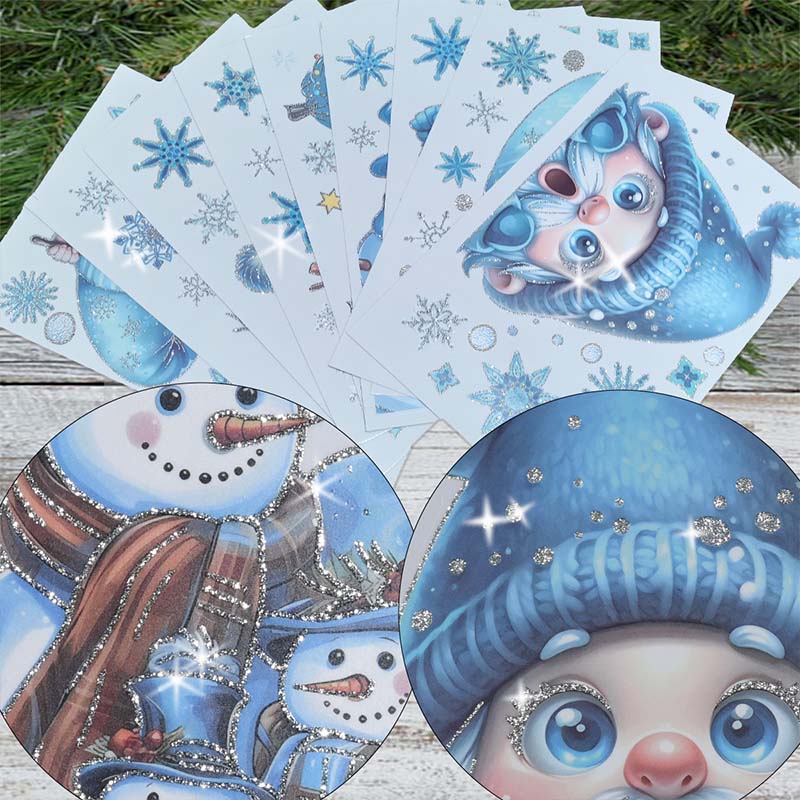 Christmas-Themed Glittering Window Stickers 9 PCS Set