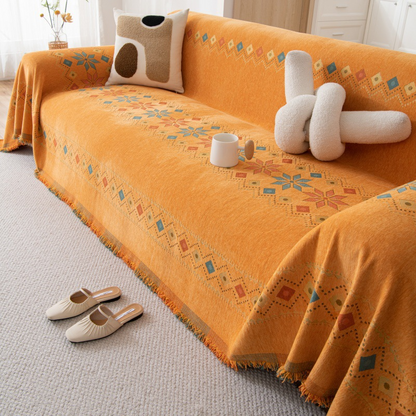 Reversible Bohemian Sofa Cover with Tassels