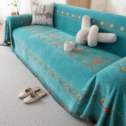 Reversible Bohemian Sofa Cover with Tassels