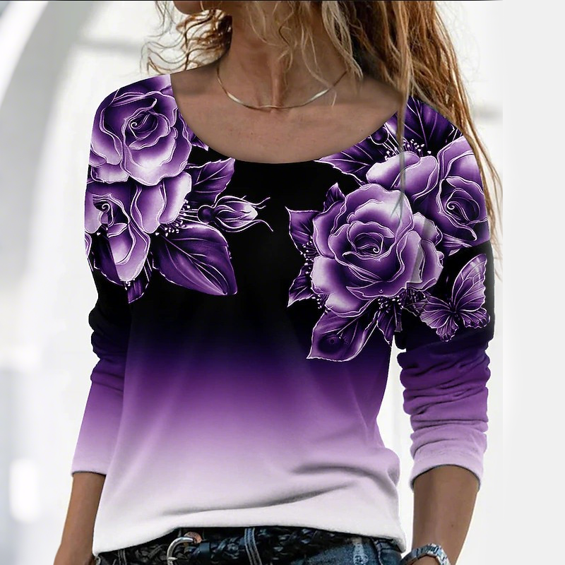 Floral Long Sleeve Round Neck Top