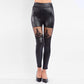 Women's High Waisted Lace Spliced Faux Leather Pants