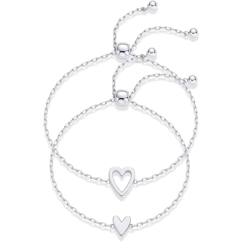 2PCS Matching Heart Charm Bracelet Set