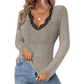 Value Bundle: Lace Detail V-Neck Top for Women + Brooch