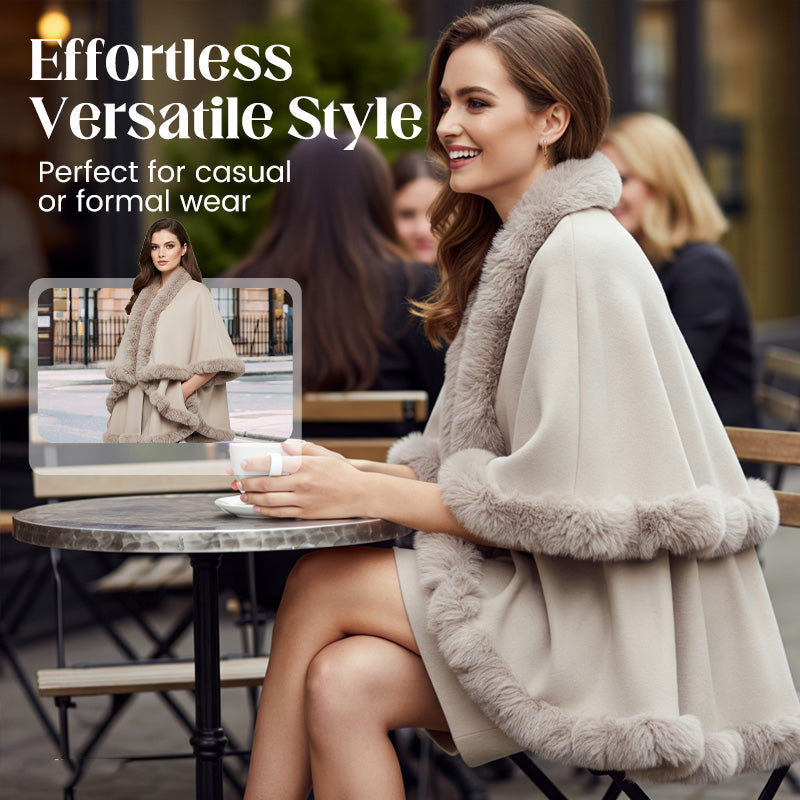 Women's Double-Layer Knit Shawl with Plush Trim